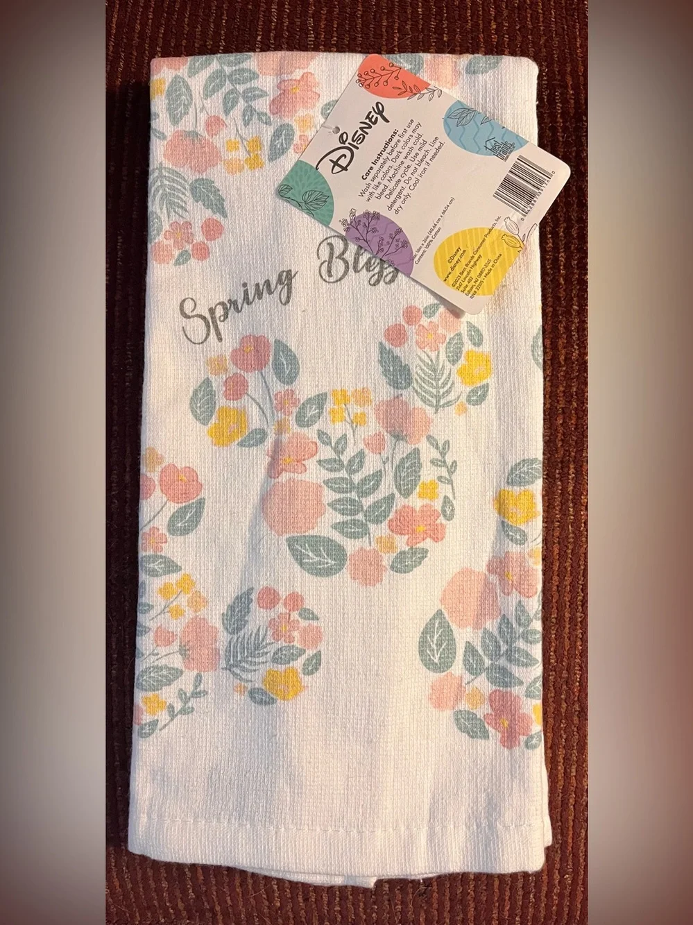 Disney Spring Blessings Kitchen Towels (2) with Pink and Yellow Florals